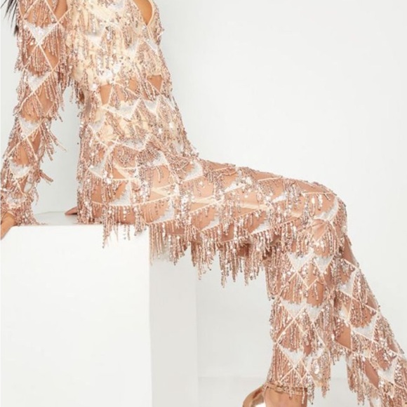 PrettyLittleThing Champagne and Silver Sequin Dress - Picture 1 of 8
